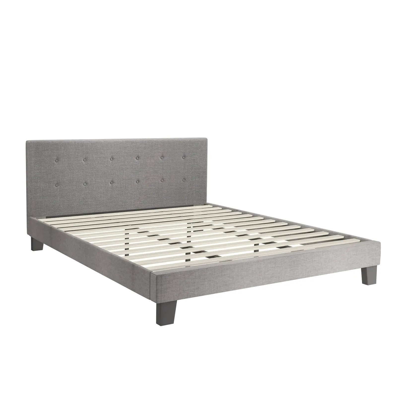 Oikiture Bed Frame King Size Bed Platform Wooden Fabric Grey