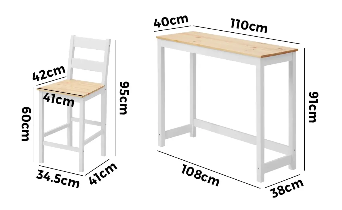 Oikiture 3PCS Bar Table Set 2 Stools Chairs Kitchen Dining Breakfast Cafe Tables