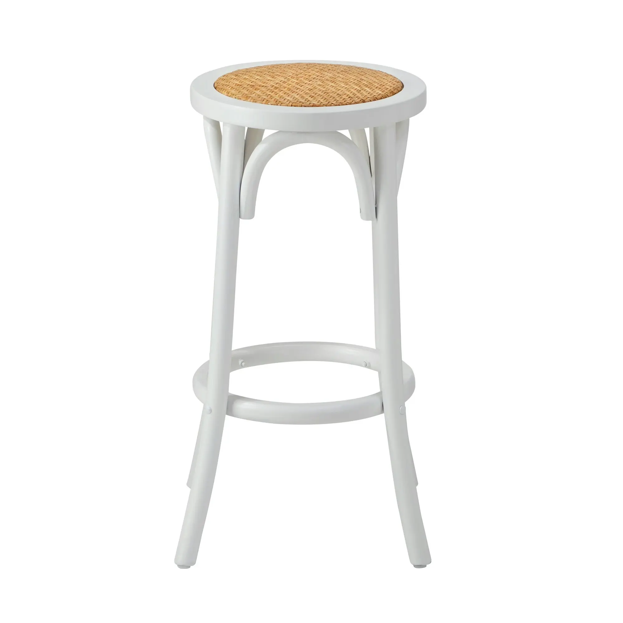 Oikiture 2x Bar Stools Kitchen Vintage Dining Chair Rattan Seat White