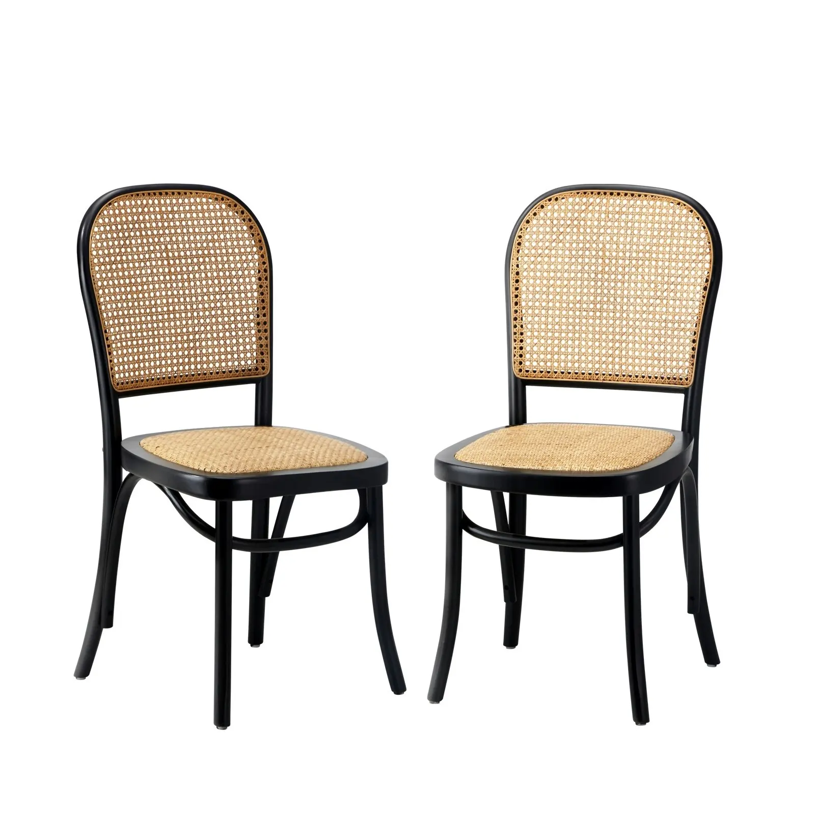 Oikiture 2PCS Dining Chairs Wooden Chairs Rattan Accent Chair Black