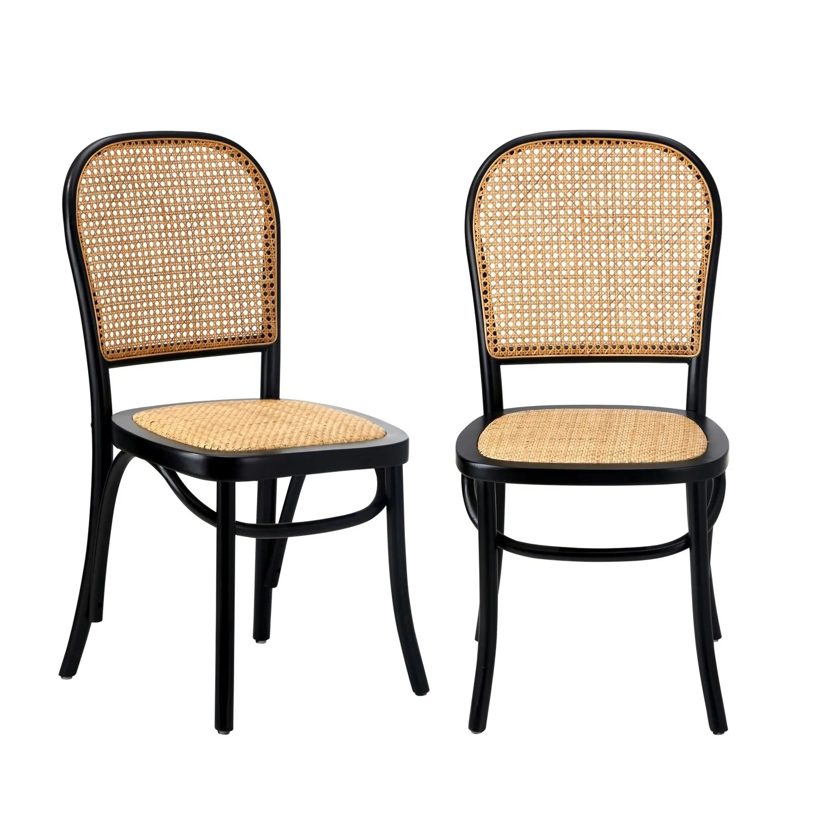 Oikiture 2PCS Dining Chairs Wooden Chairs Rattan Accent Chair Black