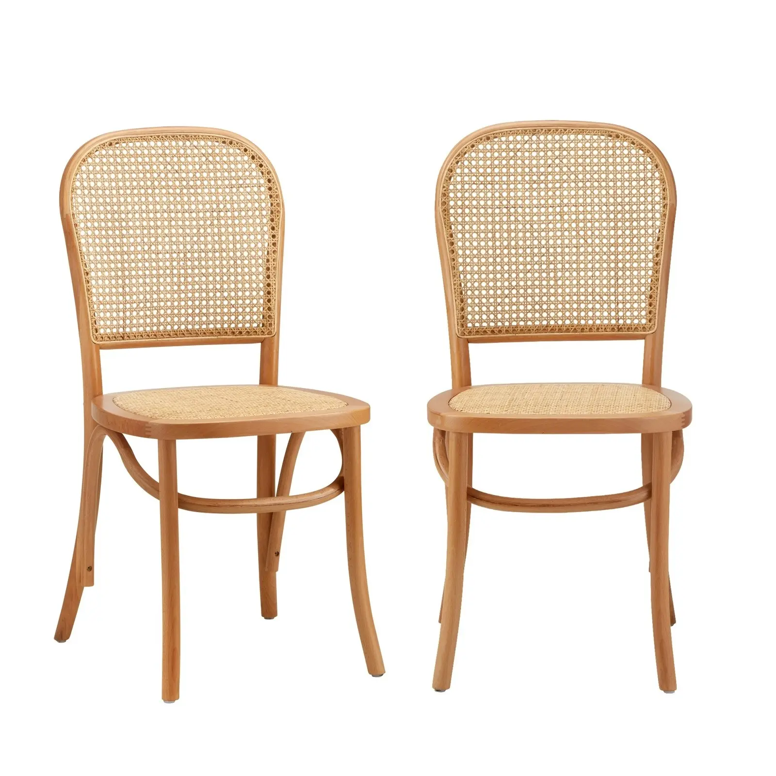 Oikiture 2PCS Dining Chairs Wooden Chairs Rattan Accent Chair Beige