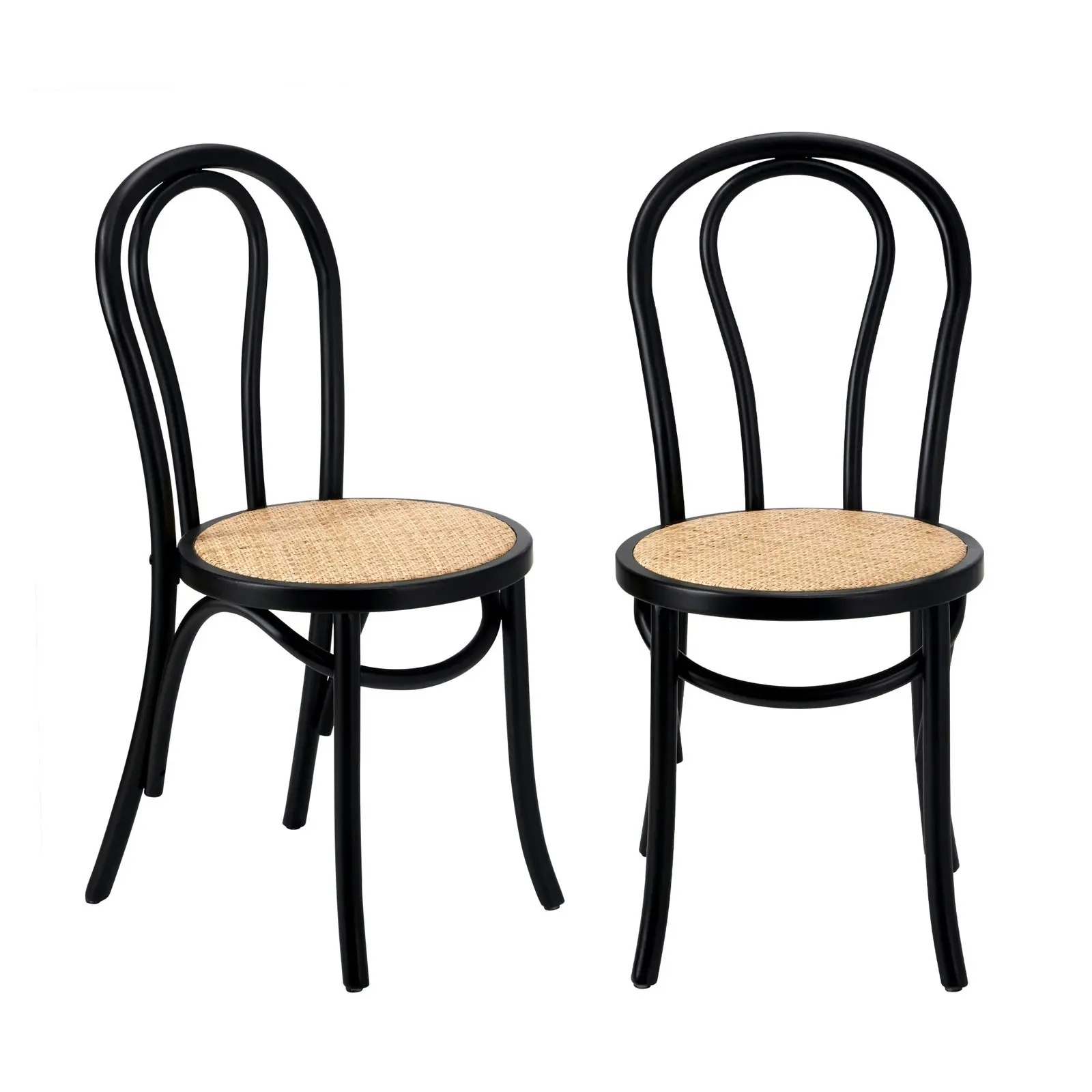 Oikiture 2PCS Dining Chair Solid Wooden Chairs Ratan Seat Black