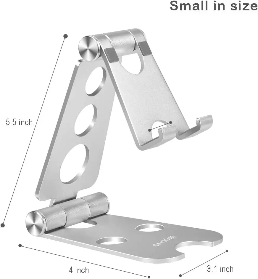 Adjustable Tablet Stand, Desktop Phone Holder Aluminum Portable Mounts Anti-Slip Base iPad iPhone Samsung LG Tablets Mobile Phones Silver