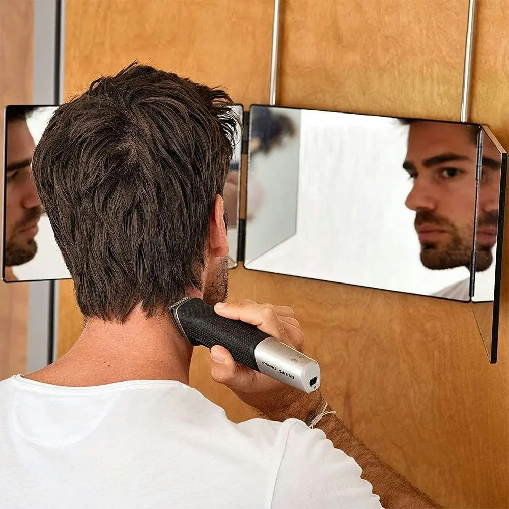 DIY Haircut Tool: 3-Way Mirror for Home Hair Cutting, Trimming and Shaving, Adjustable and Portable, Hands-Free