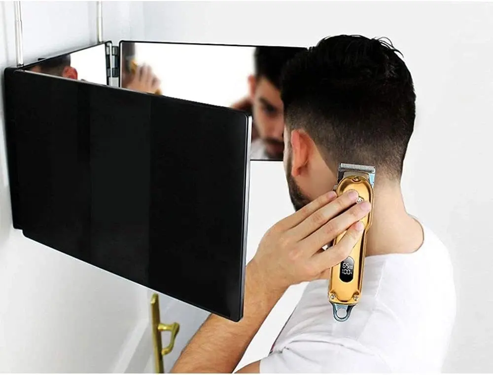 DIY Haircut Tool: 3-Way Mirror for Home Hair Cutting, Trimming and Shaving, Adjustable and Portable, Hands-Free