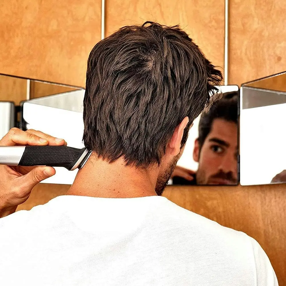 DIY Haircut Tool: 3-Way Mirror for Home Hair Cutting, Trimming and Shaving, Adjustable and Portable, Hands-Free