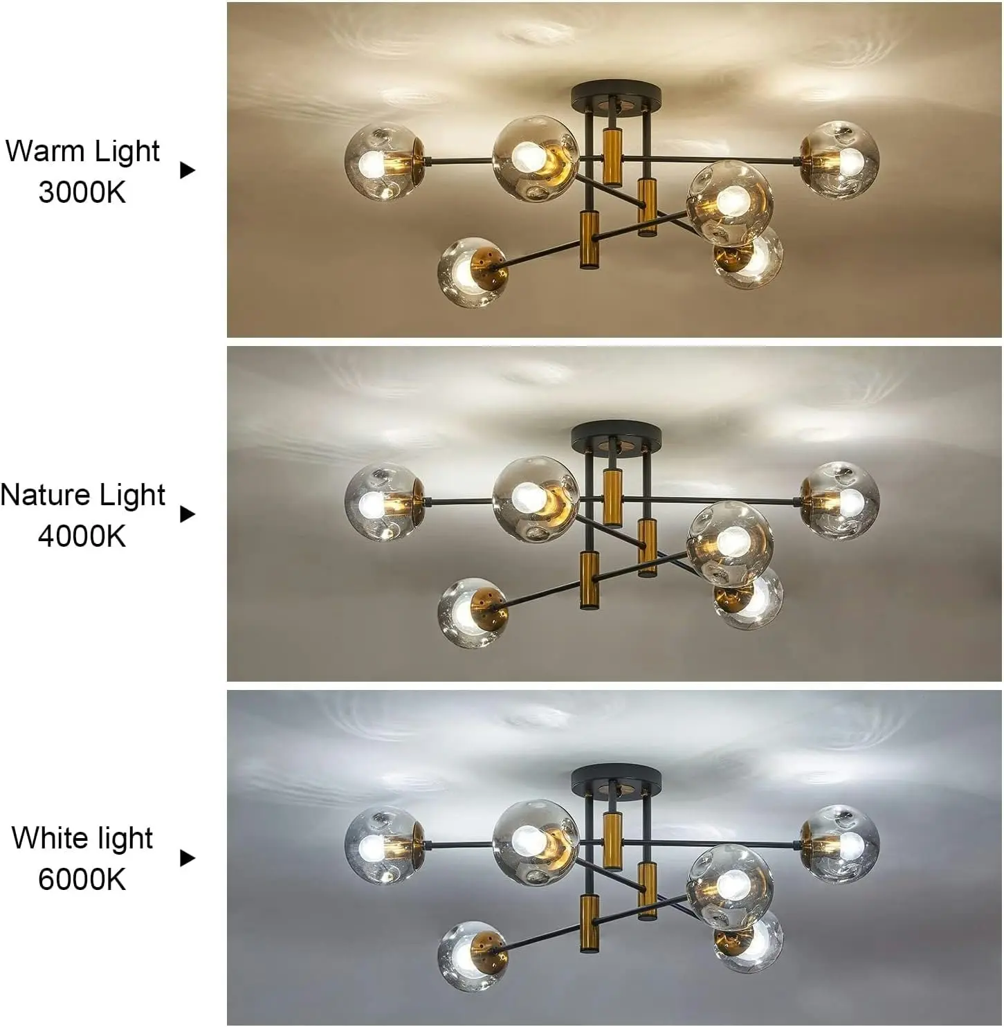 Modern Sputnik Chandelier 6-Light Glass Globe