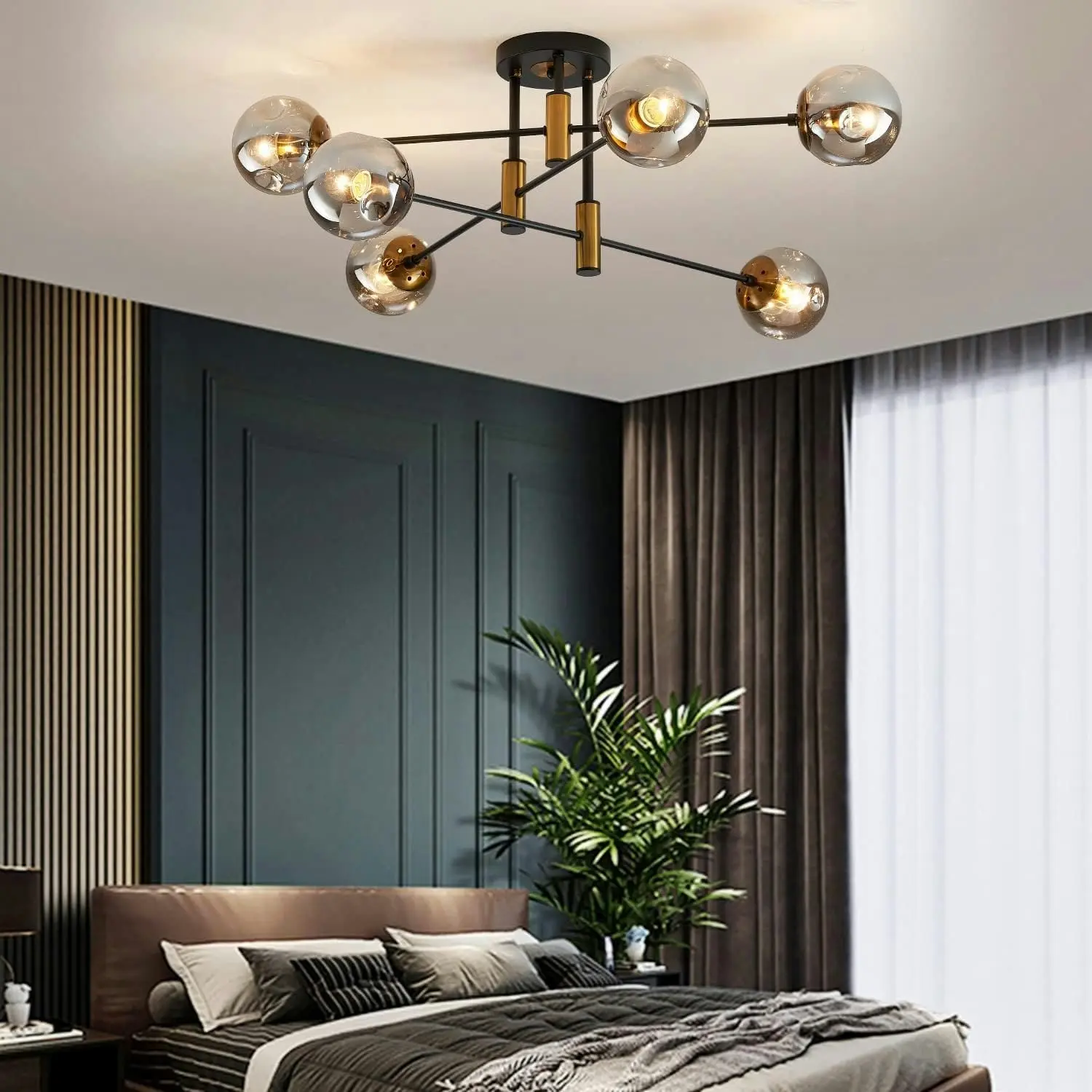 Modern Sputnik Chandelier 6-Light Glass Globe