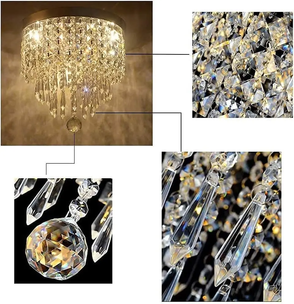 Modern Crystal Chandelier 3 Lights, H24cm x W25cm, Bedroom Hallway Bar