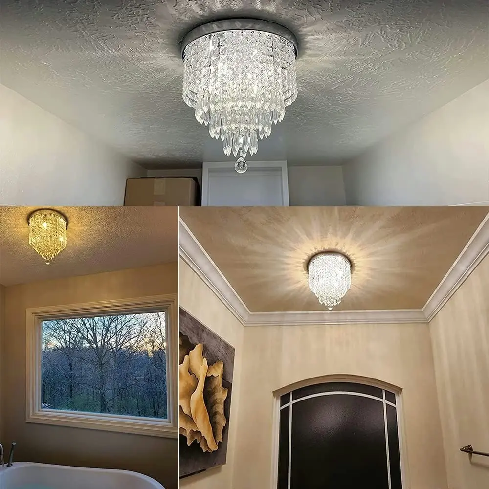 Modern Crystal Chandelier 3 Lights, H24cm x W25cm, Bedroom Hallway Bar