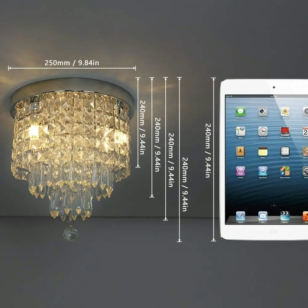 Modern Crystal Chandelier 3 Lights, H24cm x W25cm, Bedroom Hallway Bar