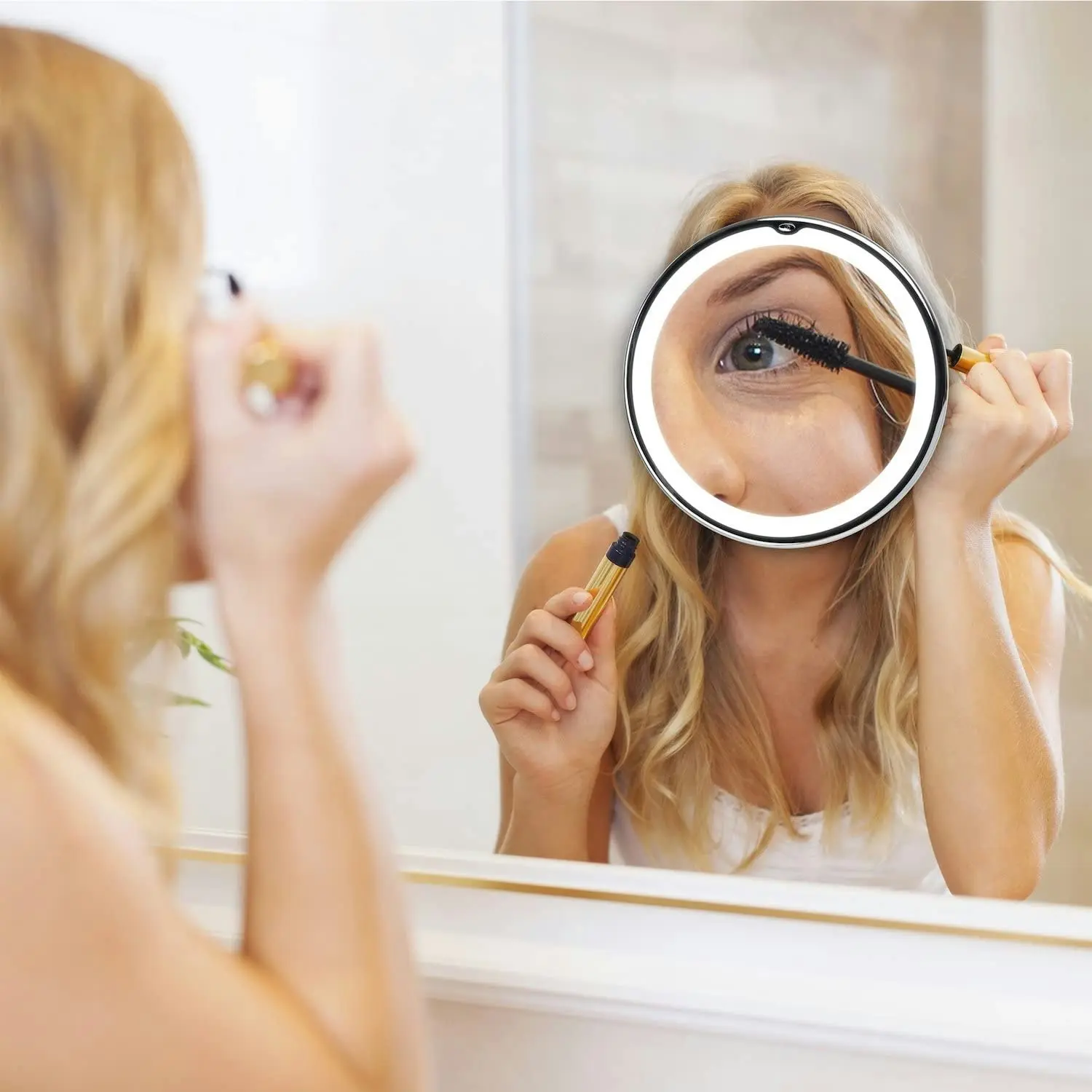 7X Magnifying Lighted Makeup Mirror LED Lights with Locking Suction Cordless Travel Vanity