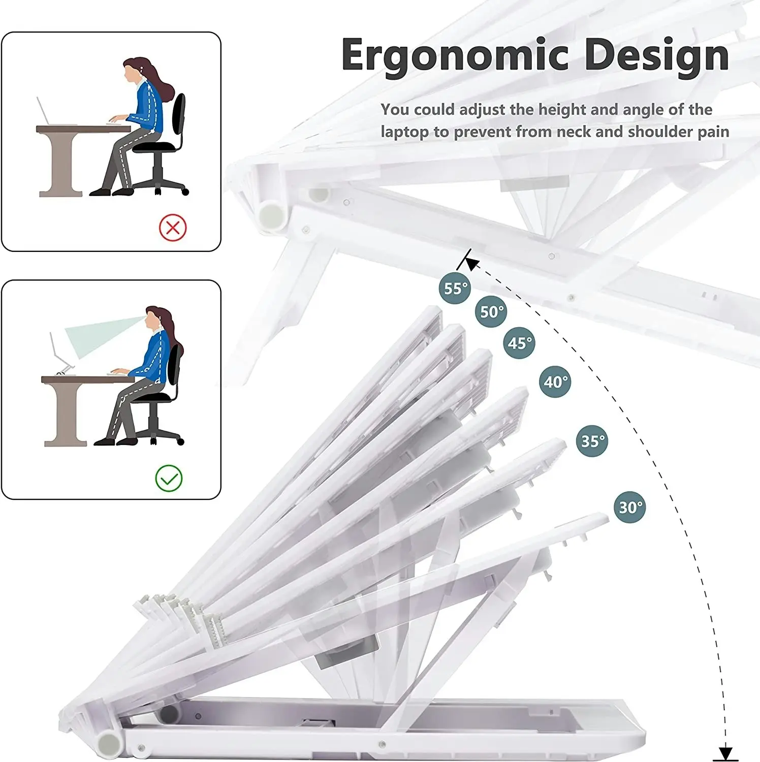 Laptop Cooling Pad Stand with Fan Adjustable Holder for Tablets, Cell Phones, Laptops 7-17"