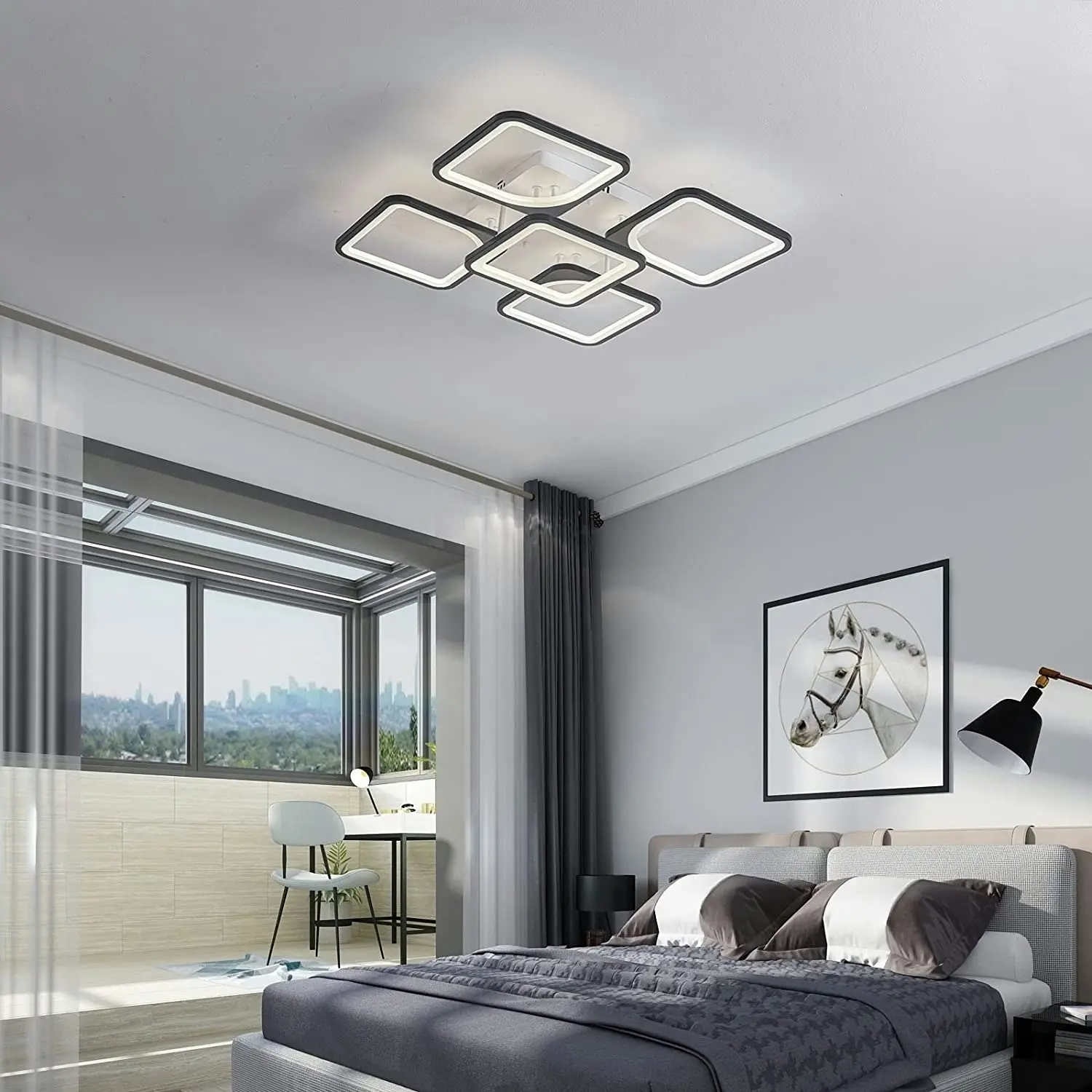 LED Modern Ceiling Light,5 Heads Square Shape, 70W, (White & Black)