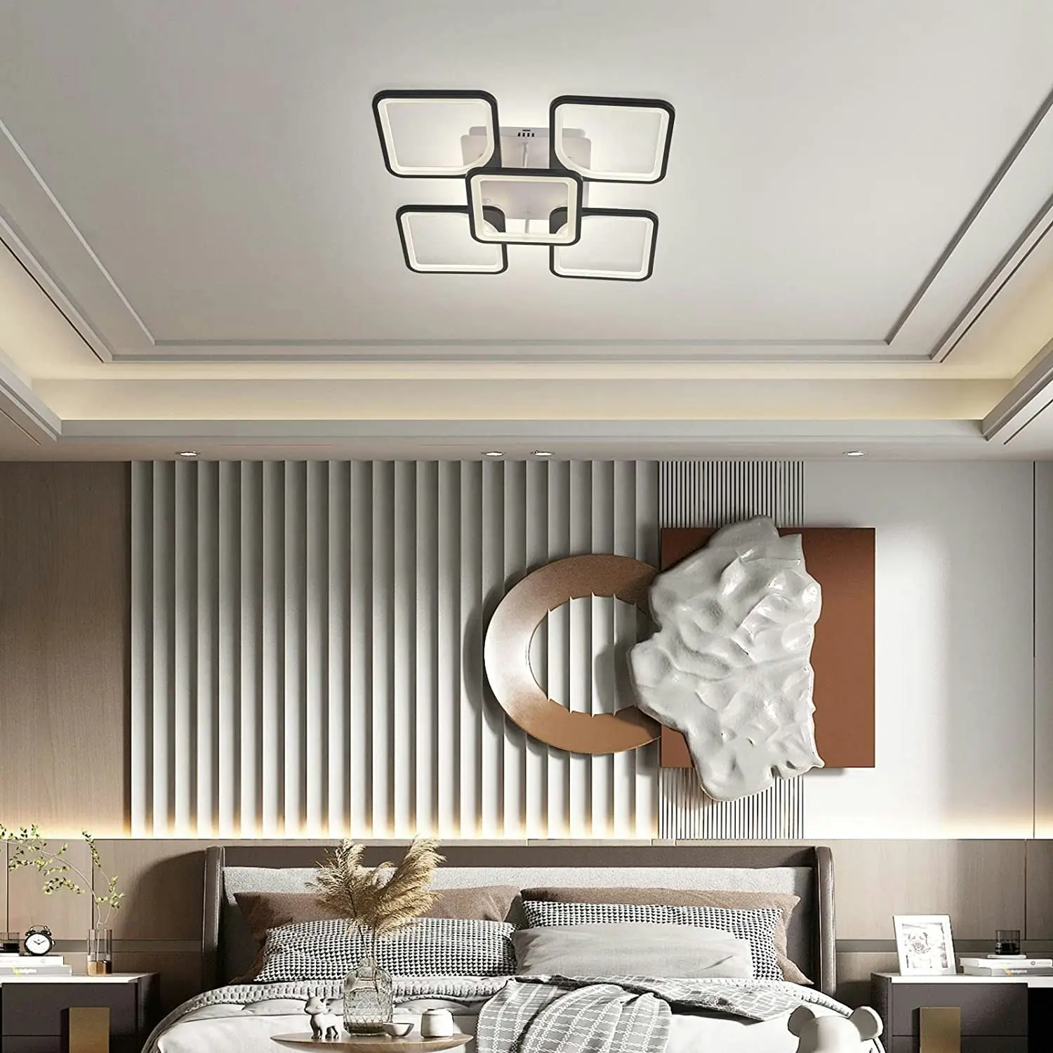 LED Modern Ceiling Light,5 Heads Square Shape, 70W, (White & Black)