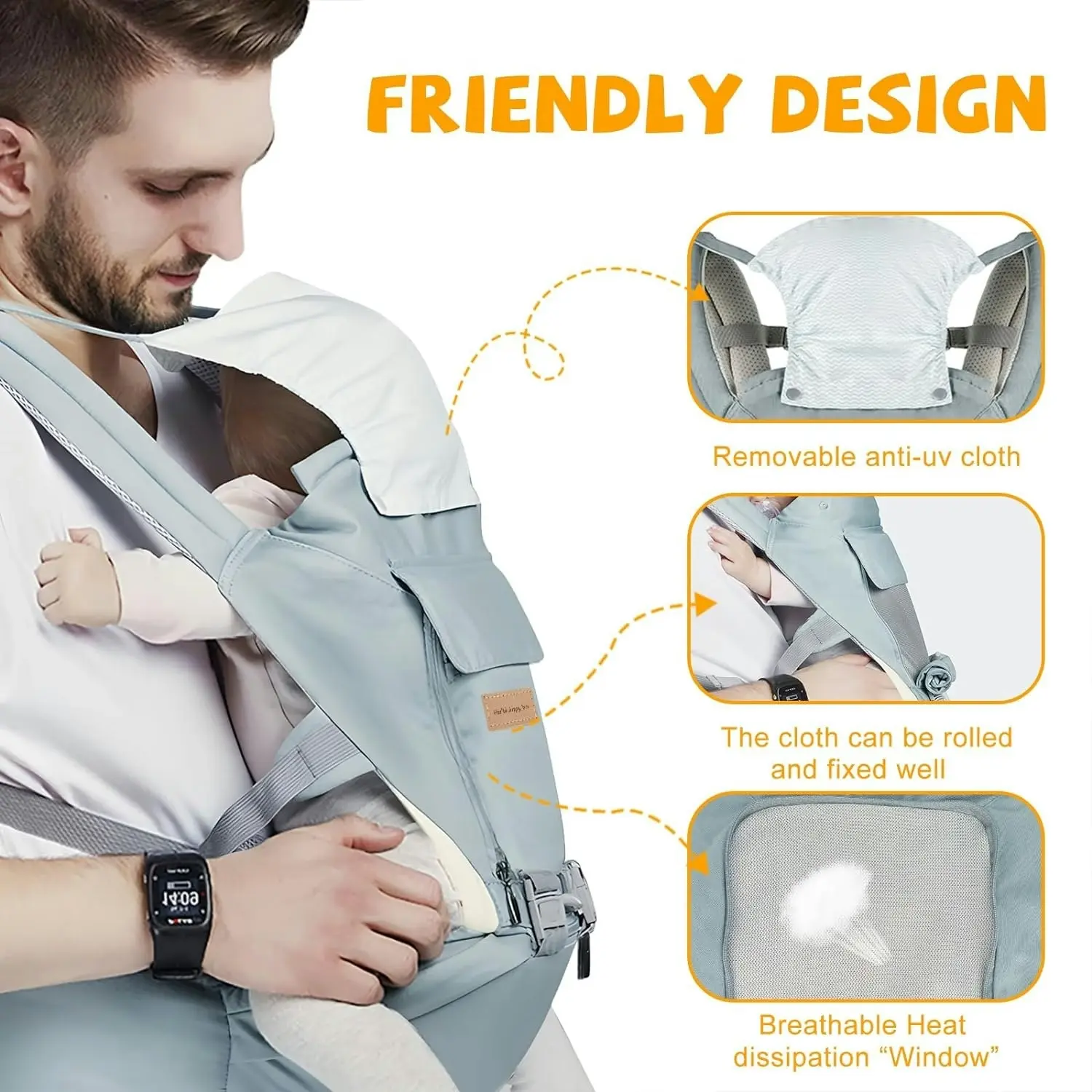 Baby Carrier 3-in-1 Wrap Hip Seat Sling 0-36 Months