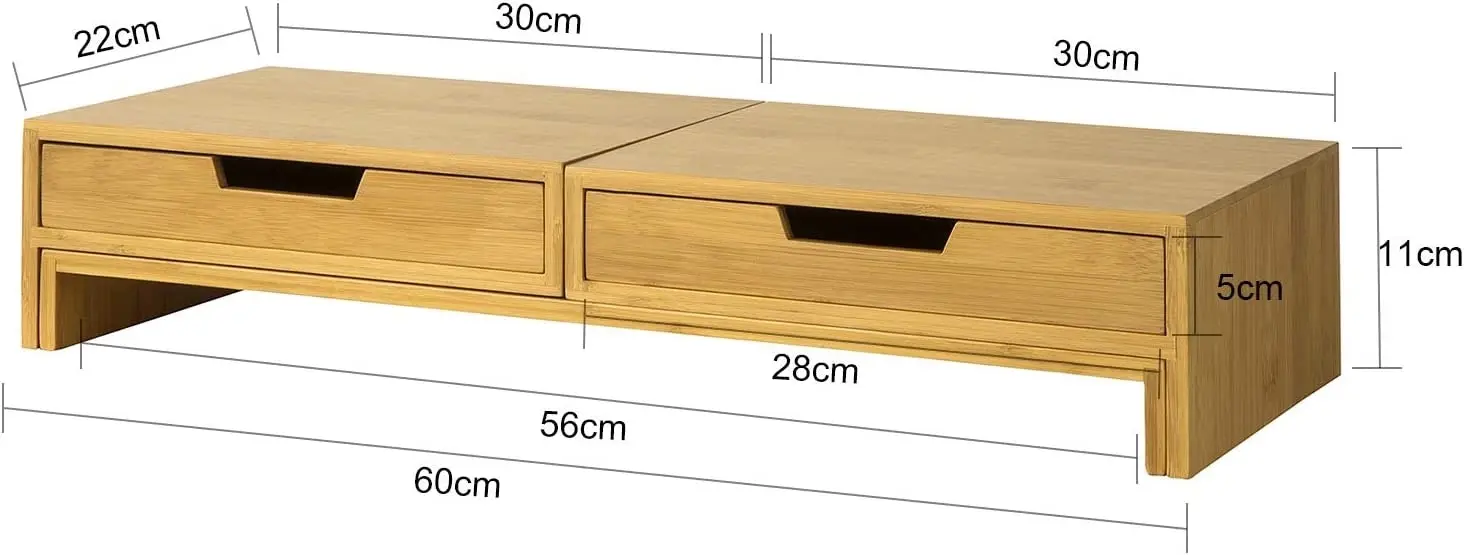 Bamboo 2-Drawer Monitor Stand - Desk Organizer for 2 Screens