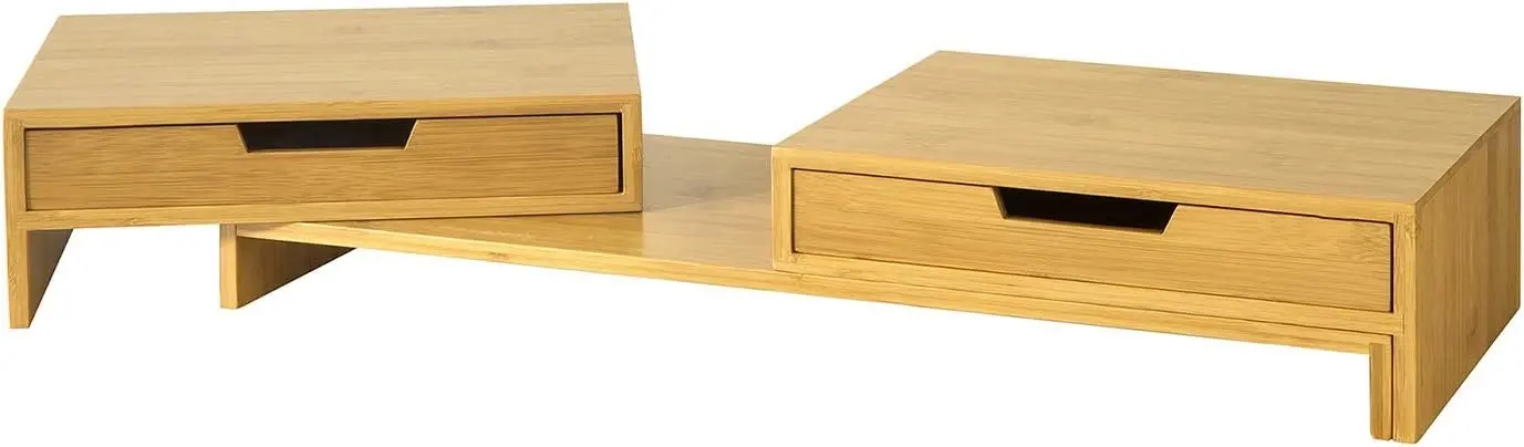 Bamboo 2-Drawer Monitor Stand - Desk Organizer for 2 Screens