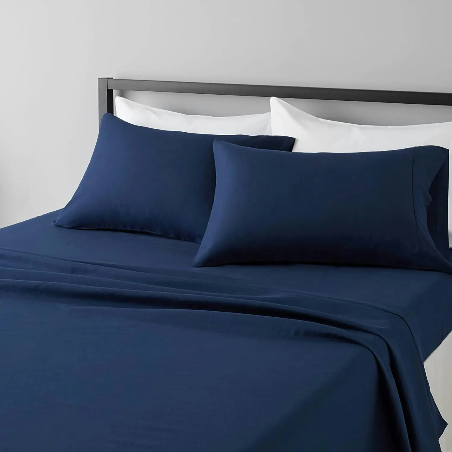 King Size Navy Blue Microfiber Bed Sheet Set, Lightweight Super Soft Easy Care, 36cm Deep Pockets