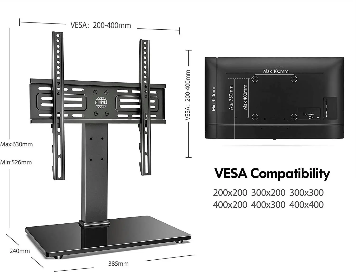 TV Stand with Anti-Tip Strap for 26-55 inch