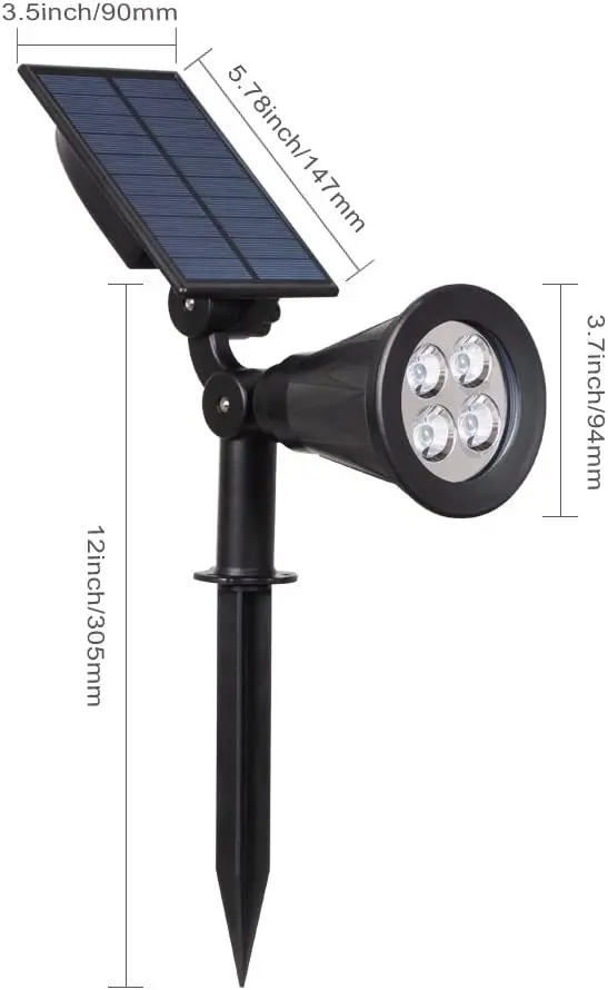 Outdoor Solar Lights 4 LED Garden 2-in-1 Spotlights Auto On/Off 180Ã‚Â° Adjustable White Light 6000K