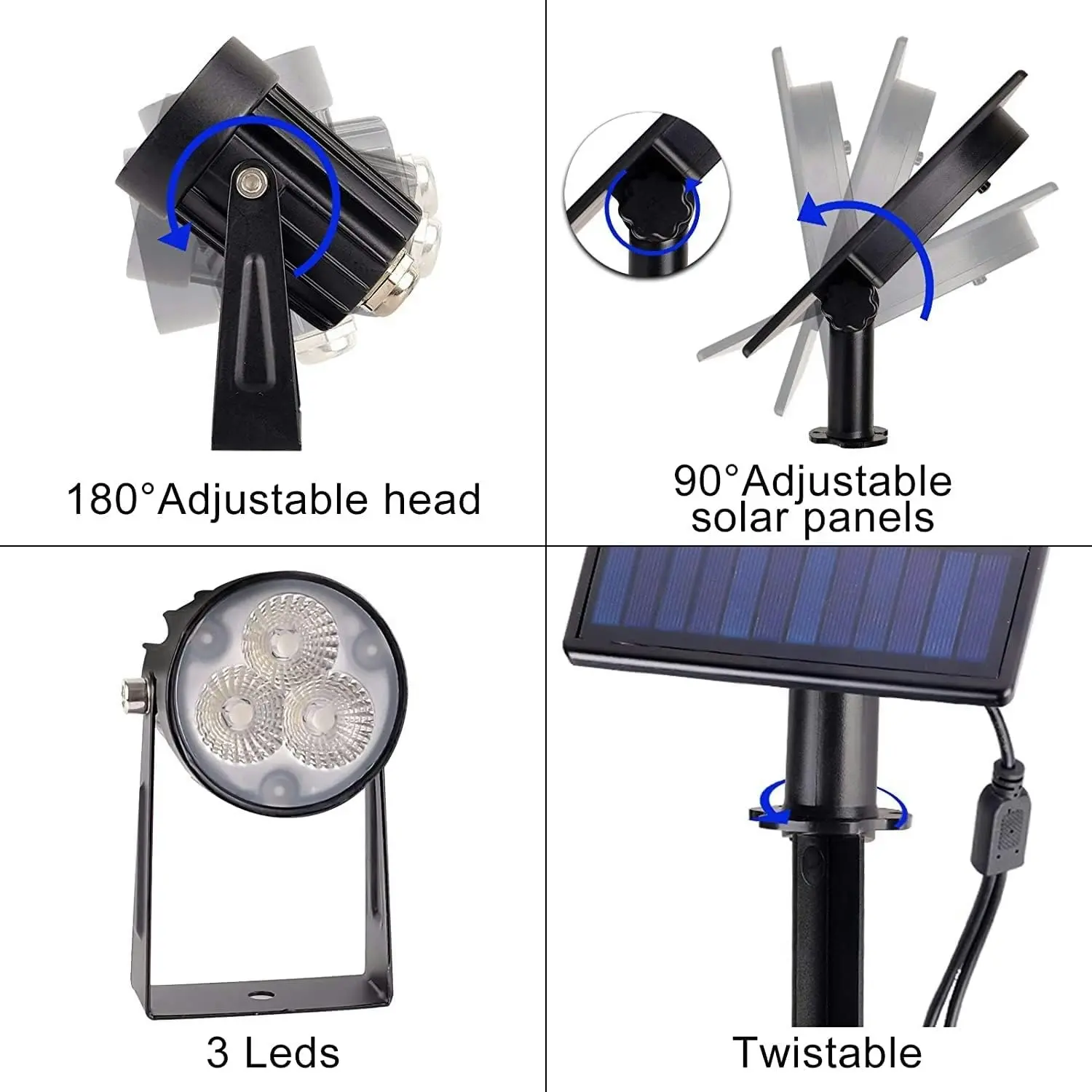 Solar Spotlights Outdoor, 4 Pack Headlights IP65 Waterproof Color Changing Security, Wall Lights Garden Yard Driveway Pool Area 6000K