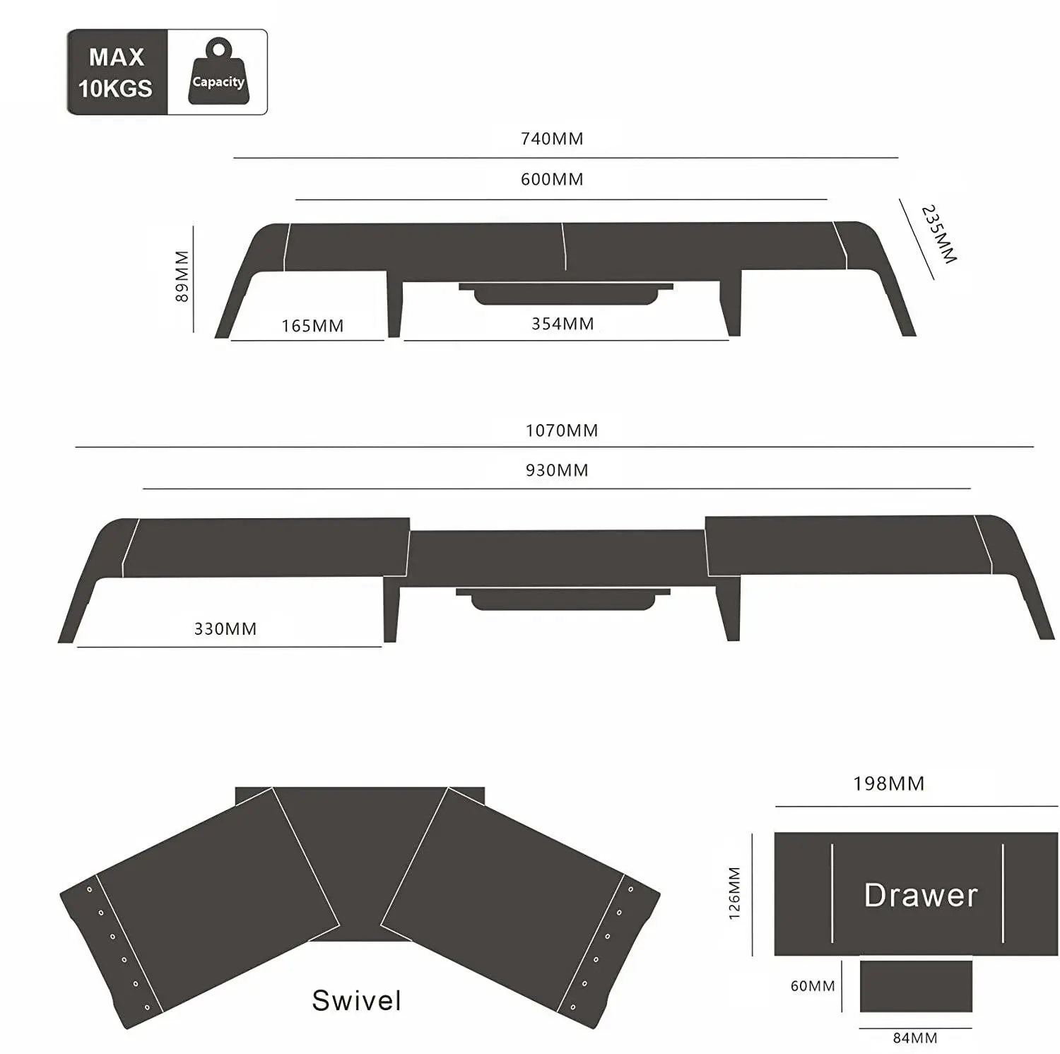 3 Shelf Dual Monitor Stand with Removable Storage Slot and Phone Holder (Oak)