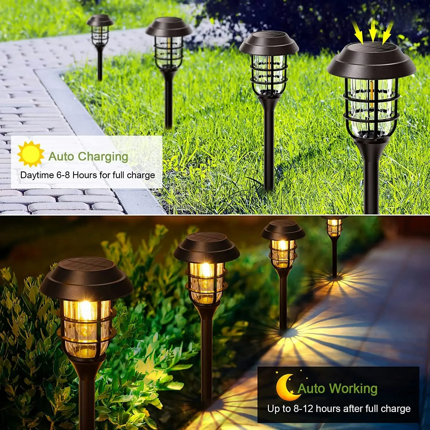 8 Pack Solar Pathway Lights Outdoor, Bright IP65 Waterproof Auto On/Off Garden Lights Solar Powered Landscape Yard Patio Walkway Driveway