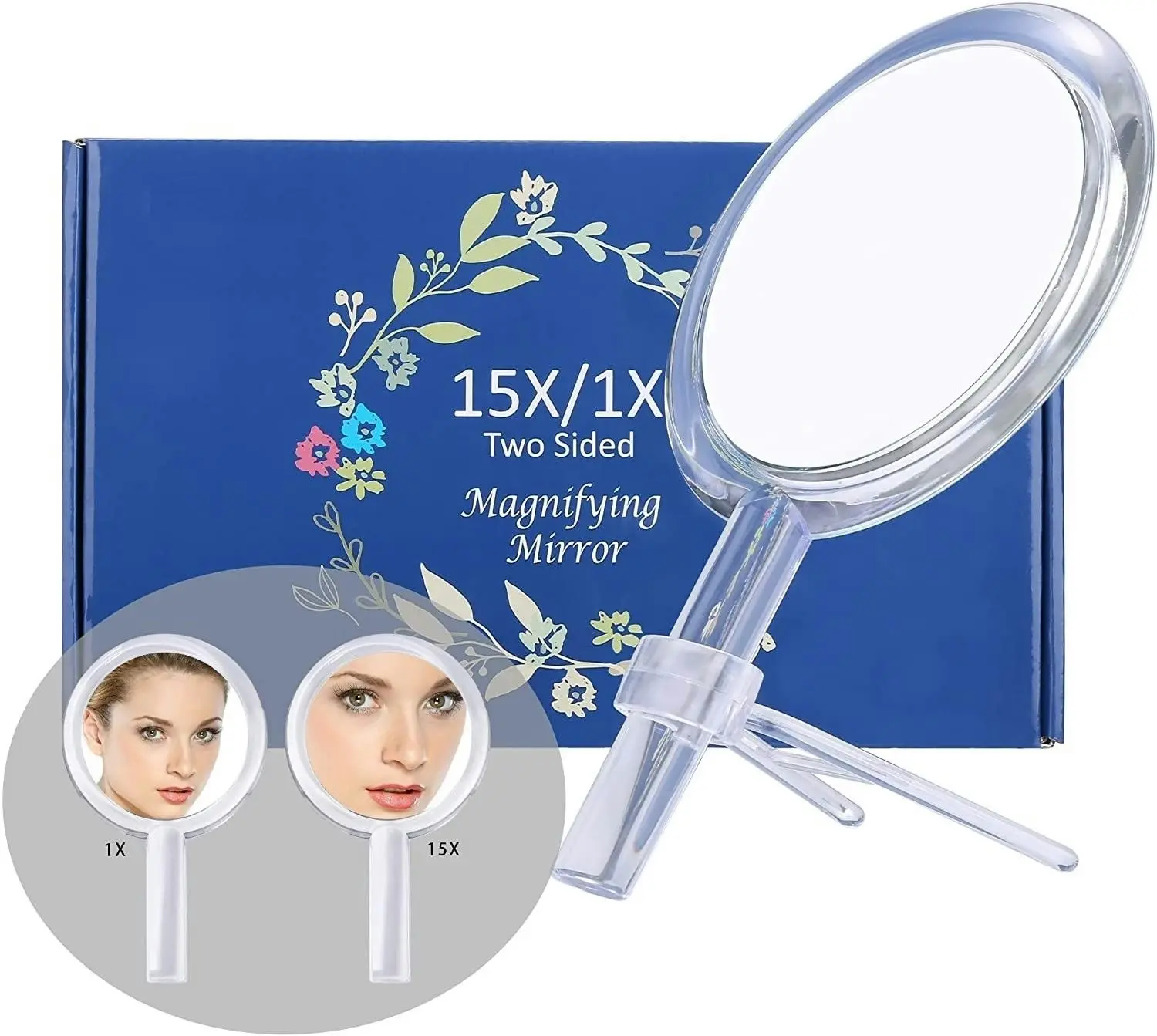 20X Magnifying Hand Mirror Two Sided Use for Makeup Application (15 cm, Silver)