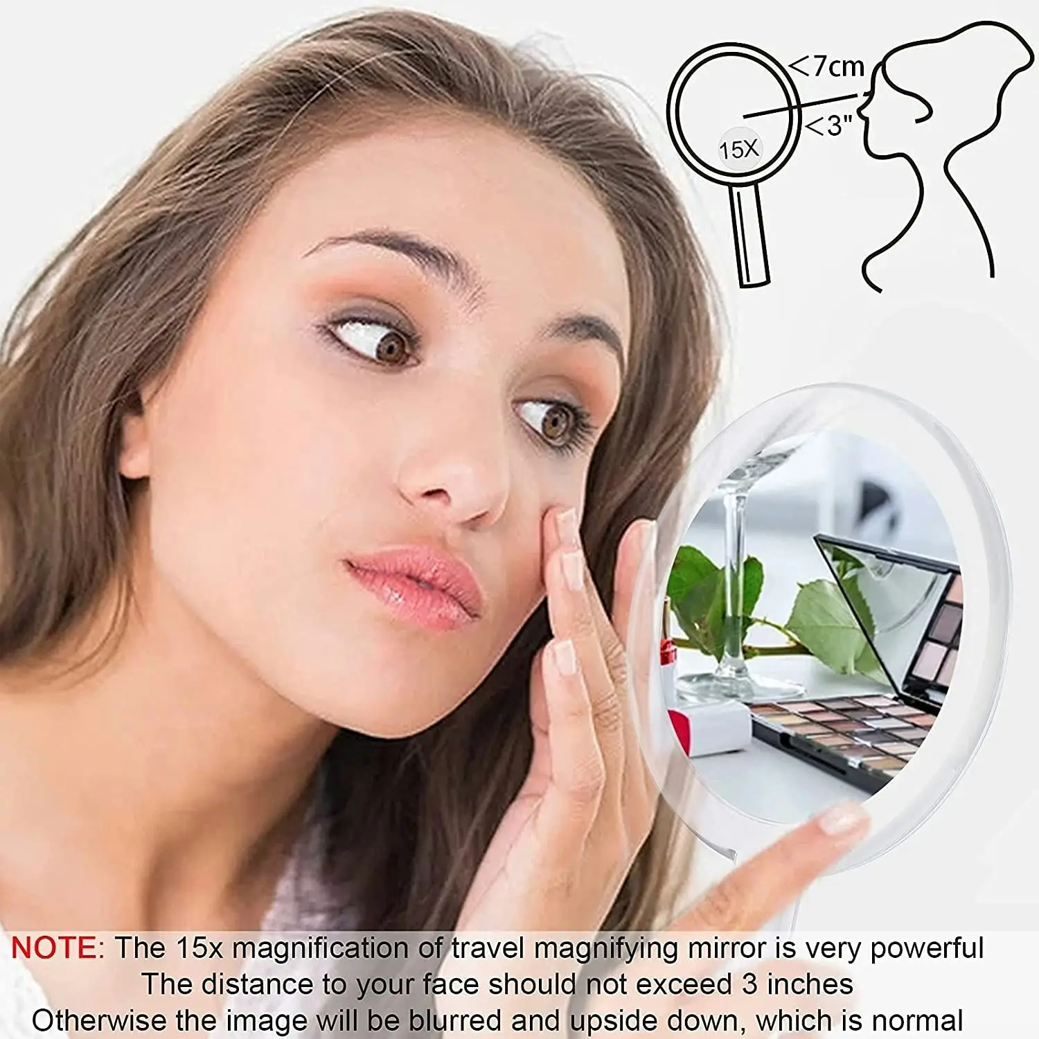 20X Magnifying Hand Mirror Two Sided Use for Makeup Application (15 cm, Silver)