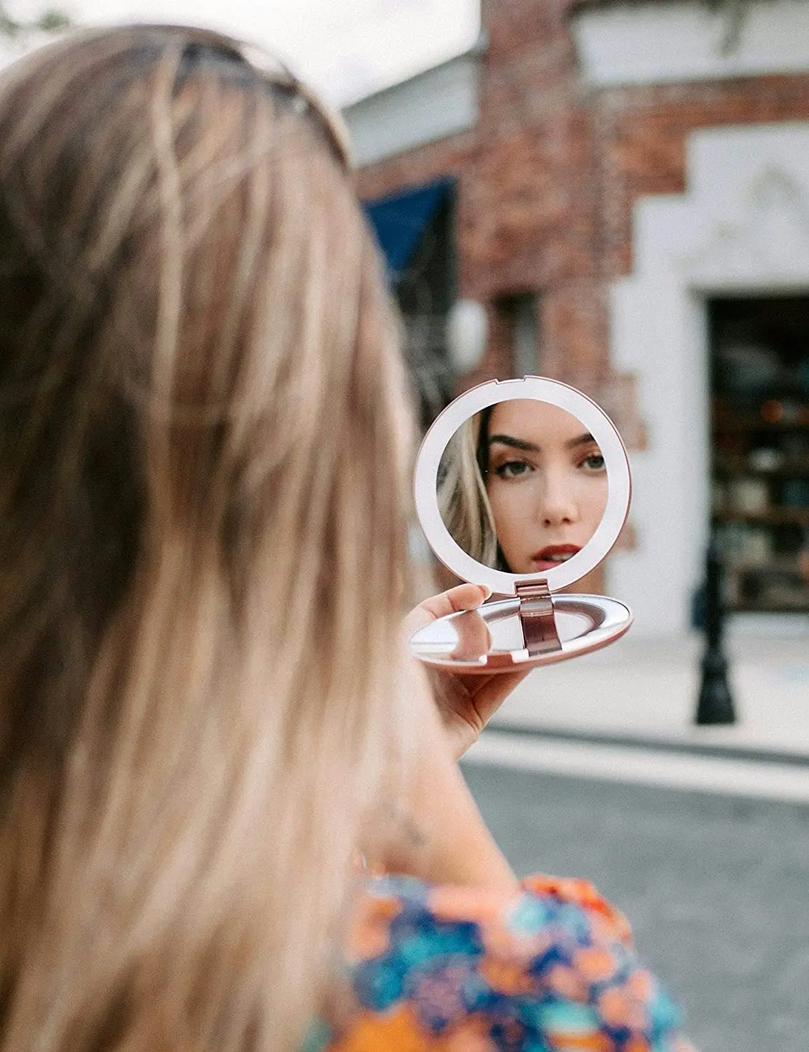 Compact Makeup Mirror 1X/10X Magnifying LED Natural Daylight Travel Size Rose Gold