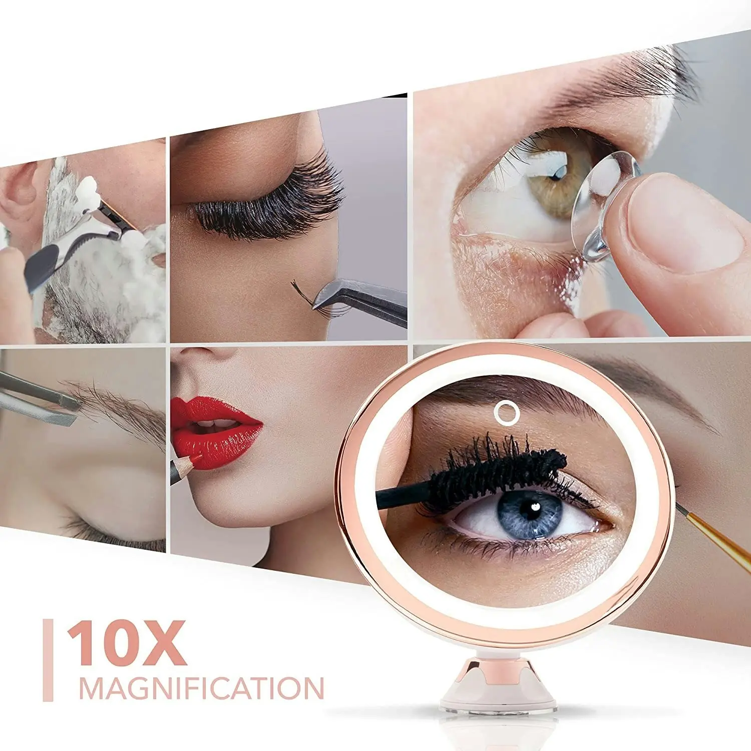 10X Magnifying Makeup Mirror LED Lights True Natural Daylight USB Battery