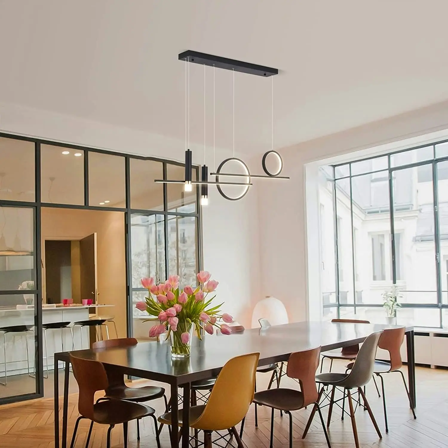 LED Chandelier linear pendant lighting, 50W Modern (Black)