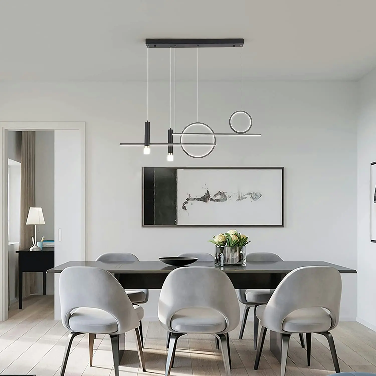 LED Chandelier linear pendant lighting, 50W Modern (Black)