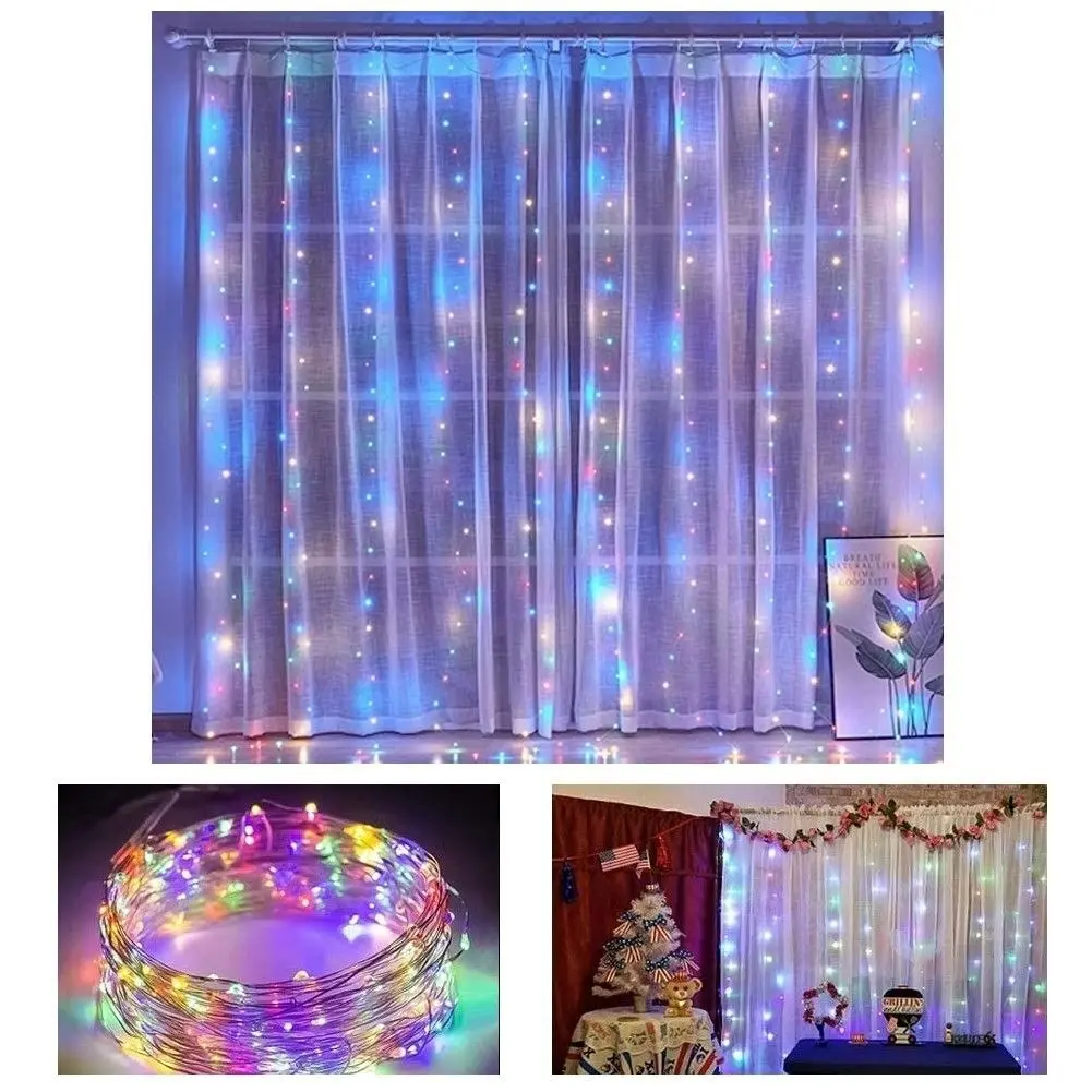 300 LEDs Window Curtain Fairy Lights 8 Modes and Remote Control for Bedroom (Multicolor, 300 x 300cm)