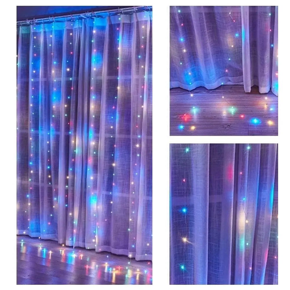 300 LEDs Window Curtain Fairy Lights 8 Modes and Remote Control for Bedroom (Multicolor, 300 x 300cm)