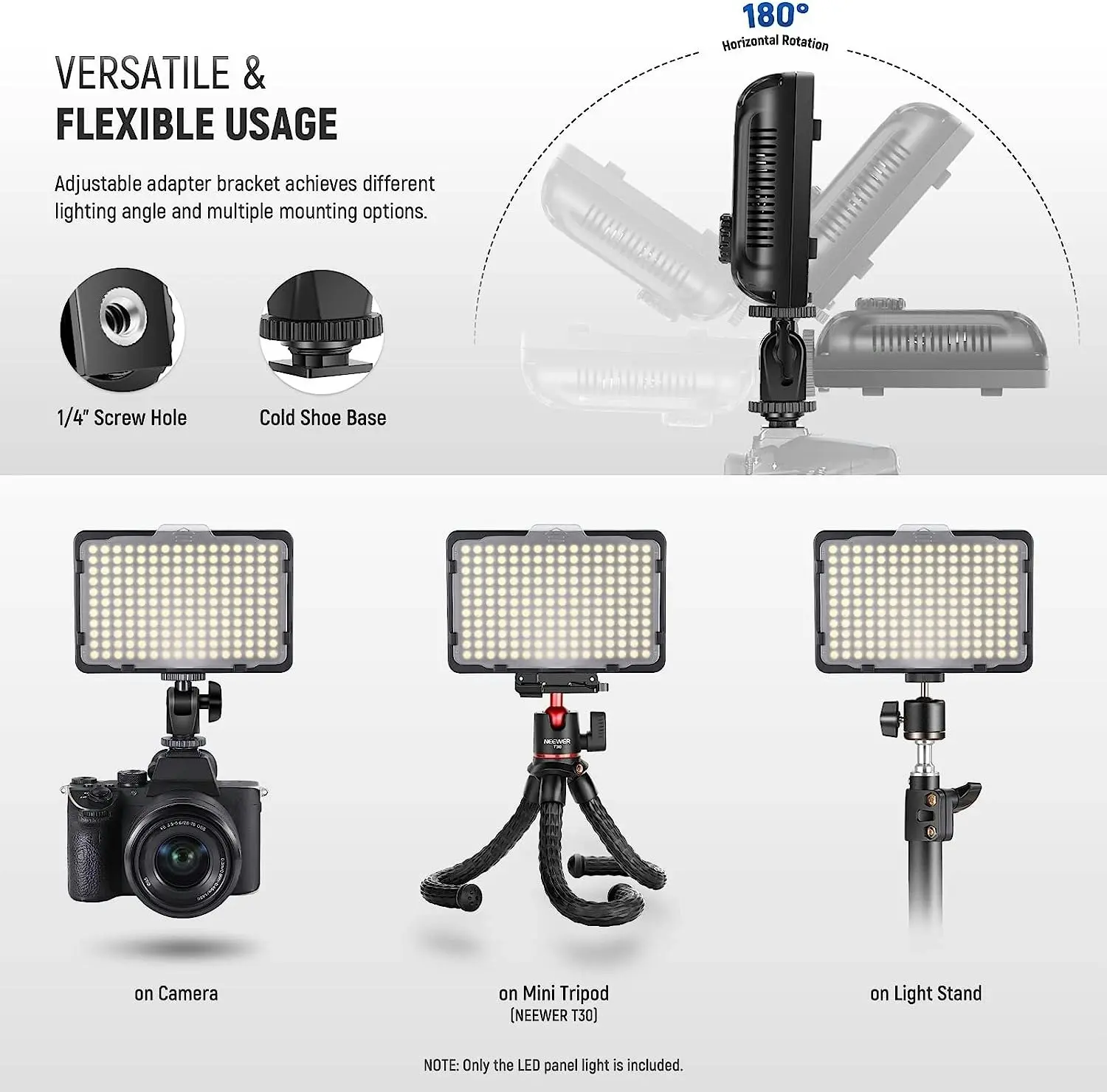 176 LED Video Light 5600K Camera Light Panel, 2600mAh Battery, USB Charger for DSLR Cameras