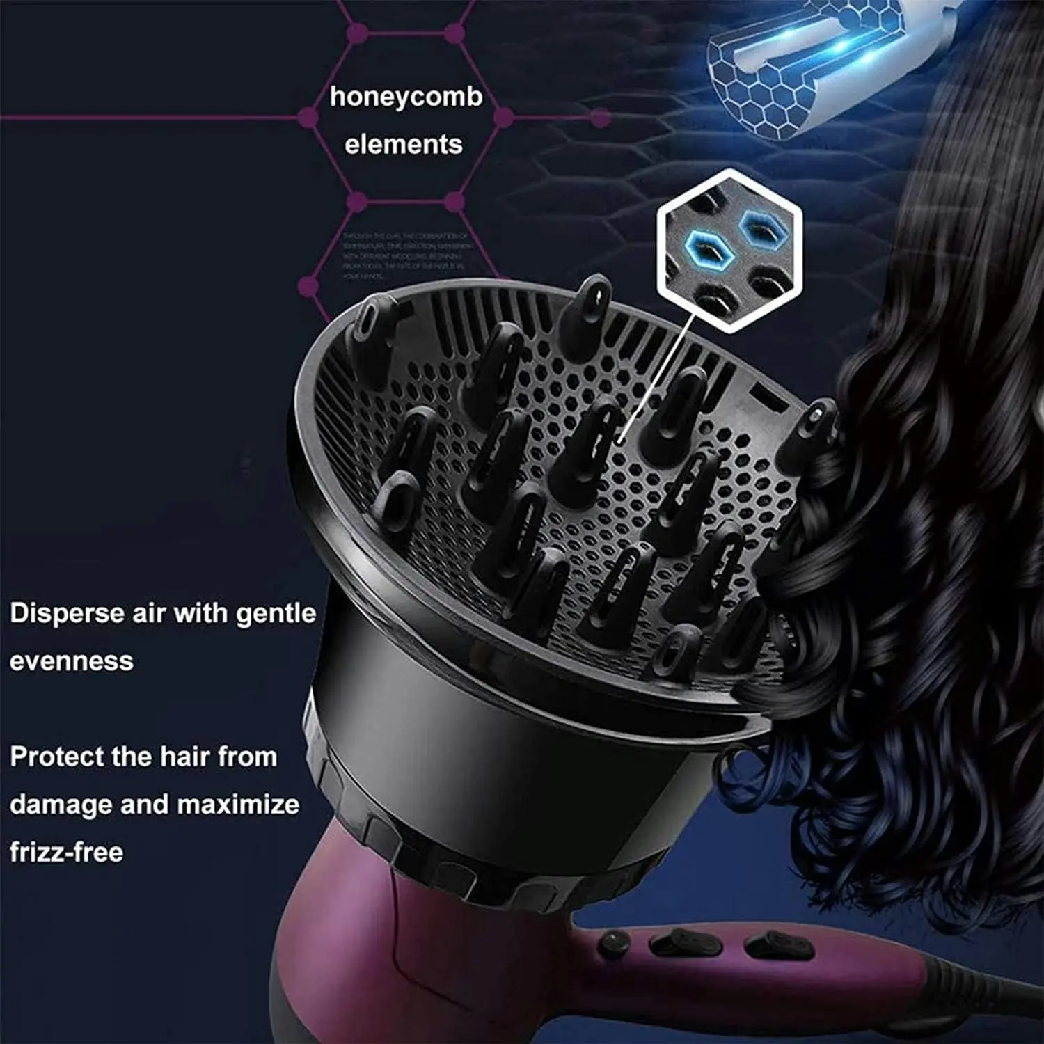 Universal Hair Diffuser, Adjustable Nozzle for Curly/Wavy Hair Styling, 3,5-6,6 cm