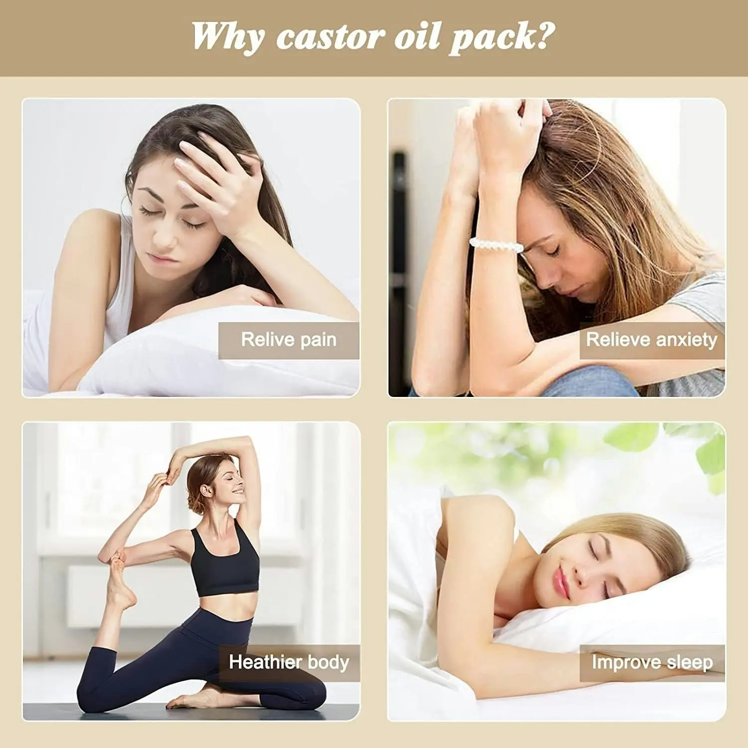 Organic Castor Oil Pack Kit for Liver Detox, Bamboo Cotton Compress, Storage Bag for Insomnia, Constipation, Inflammation