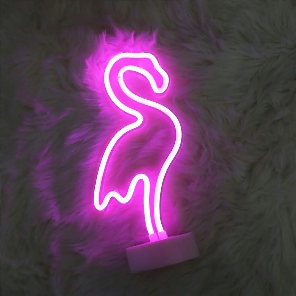 LED Flamingo Neon Light Signs - Room Decor, Pink Neon Lights, Battery Operated Light Up Sign, Bedside Table Lamps