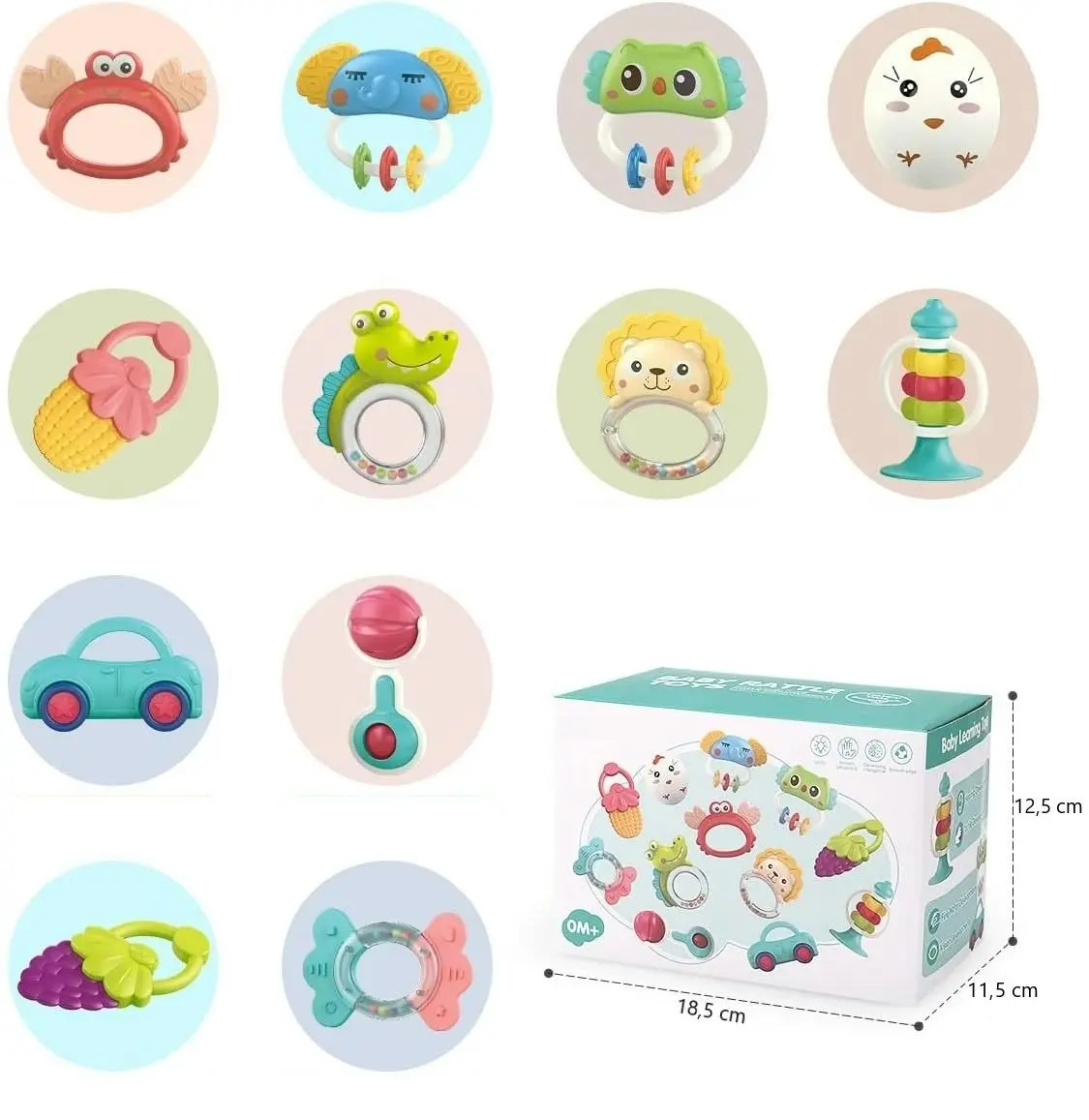 12 pack Baby Rattles Toys Set Sensory Teether