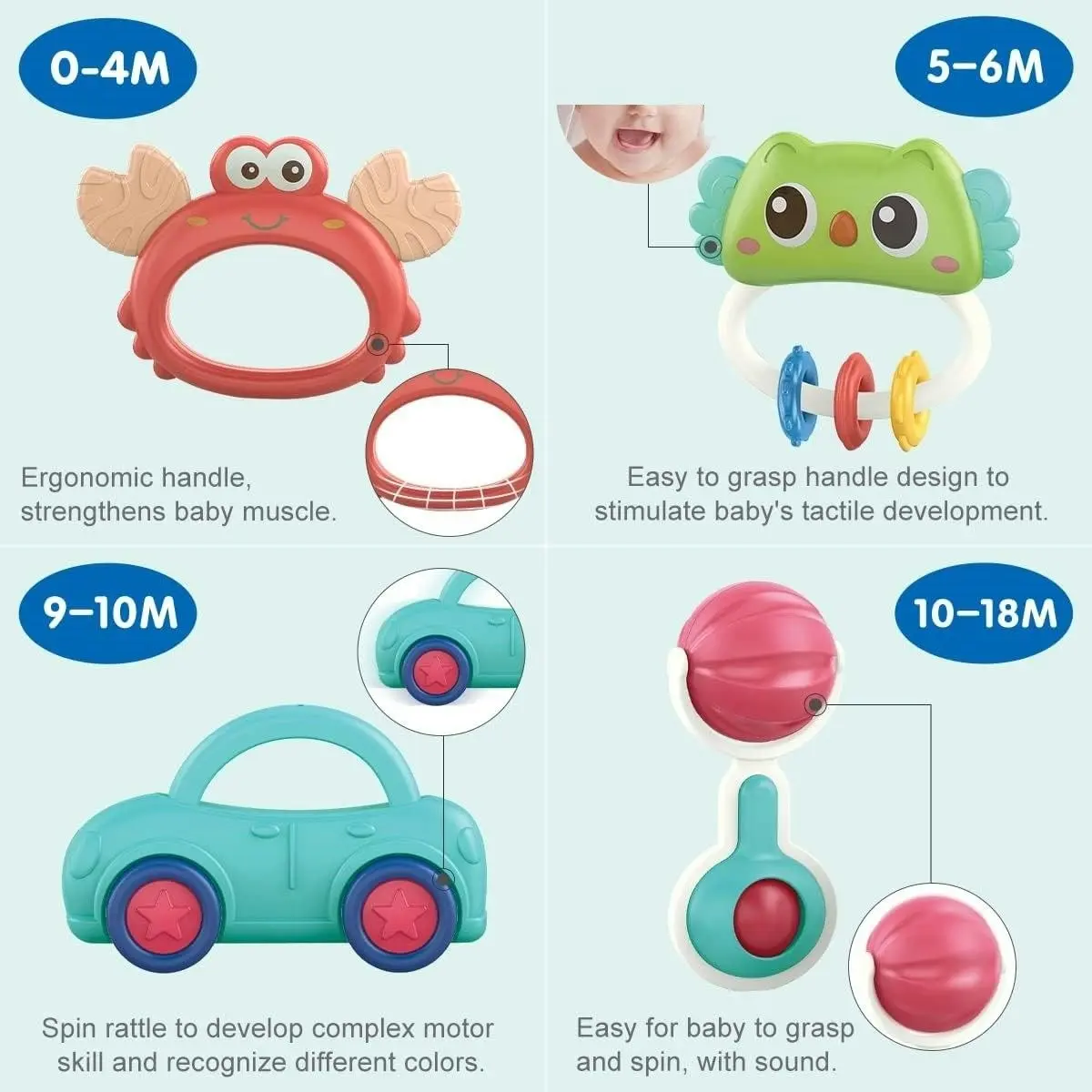 12 pack Baby Rattles Toys Set Sensory Teether