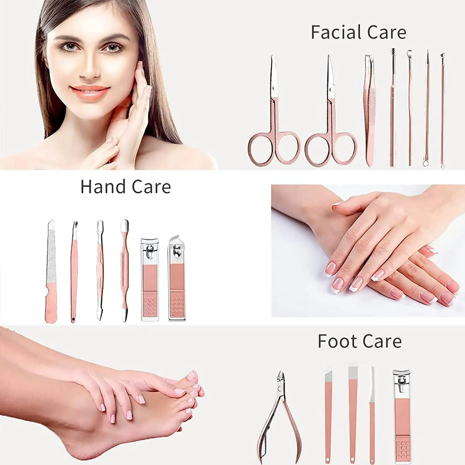 18 in 1 Manicure Set Stainless Steel Professional Pedicure Set Women Nail Clippers Rose Gold Scissors File