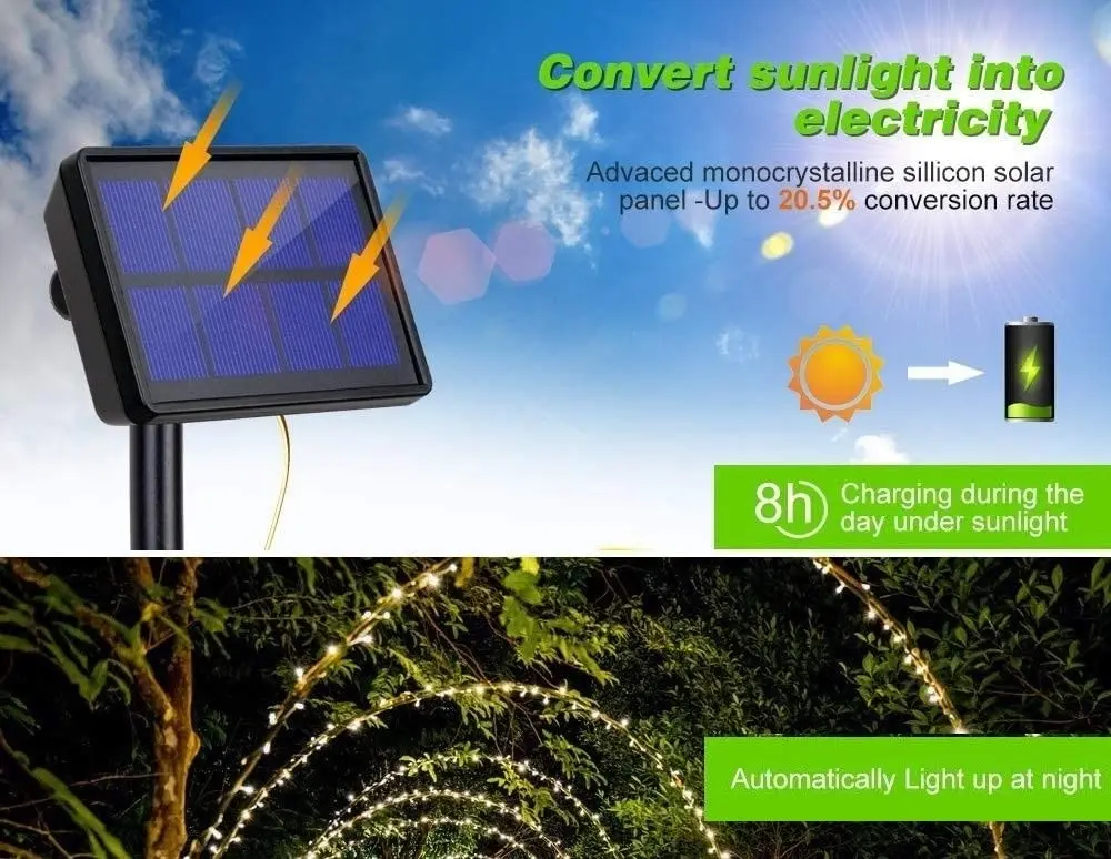 200 Waterproof LED Solar Fairy Light Outdoor with 8 Lighting Modes for Home,Garden and Decoration