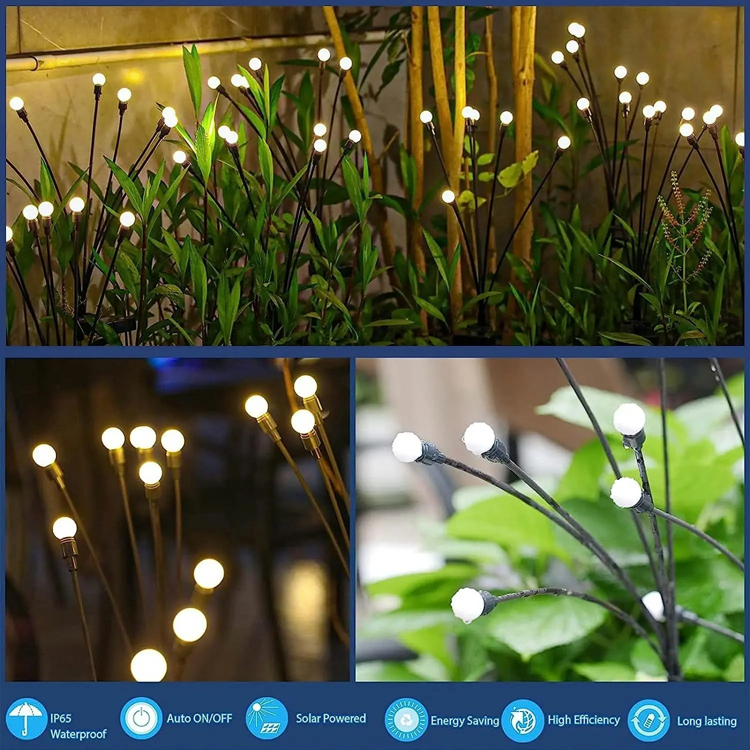 Solar Powered Firefly Lights Outdoor Waterproof Starburst Garden Lights Warm White