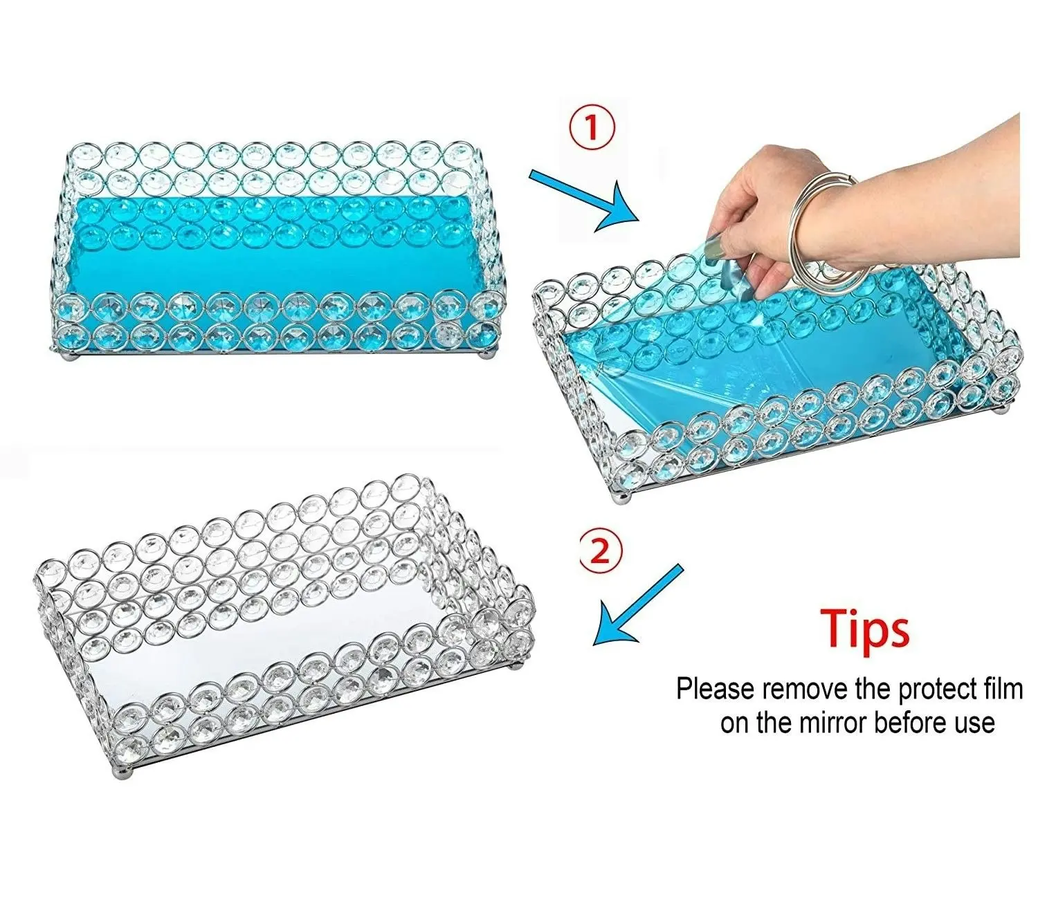 Crystal Jewellery Trays Rectangle Cosmetic Organizer (Silver)