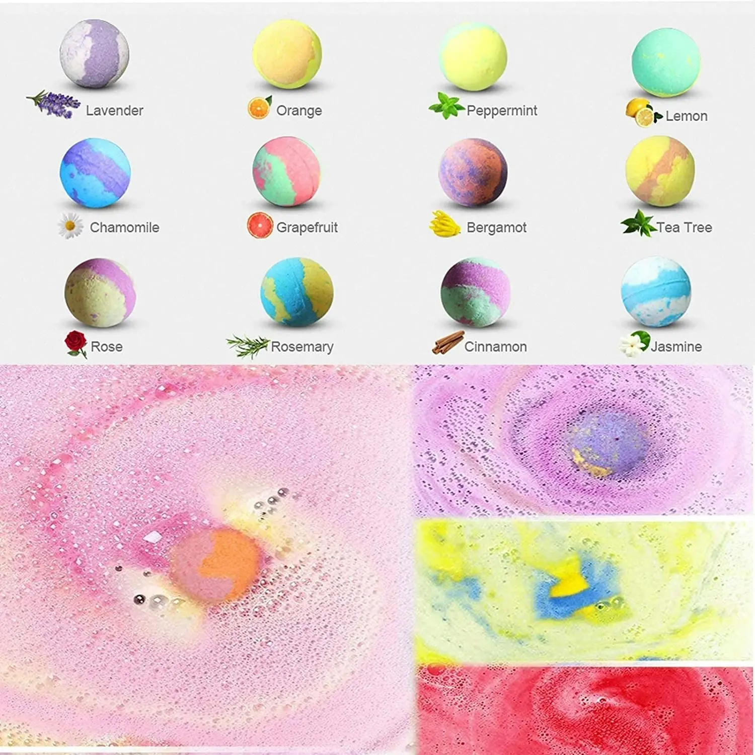 12 Pcs Handmade Bath Bombs Set with natural essential oil