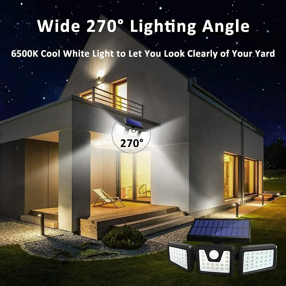 Solar Lights Outdoor 800Lumens 74 LED Motion Sensor, 3 Heads, 270Ã‚Â° Angle, IP65 Waterproof, LED Flood Light Porch Garden Patio