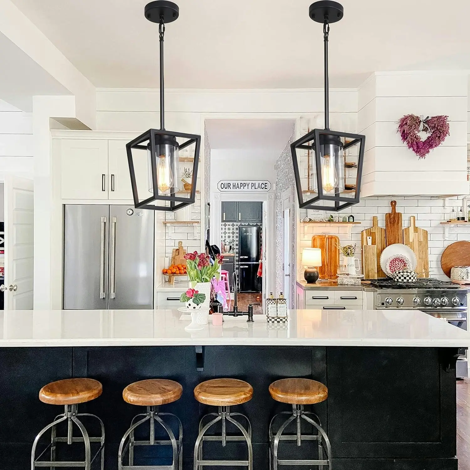 Pendant Lighting Kitchen Island Black Glass Cage